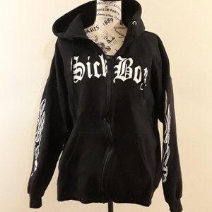 Black Hanes Zip-up Hoodie with Sick Boy Logo Size XL